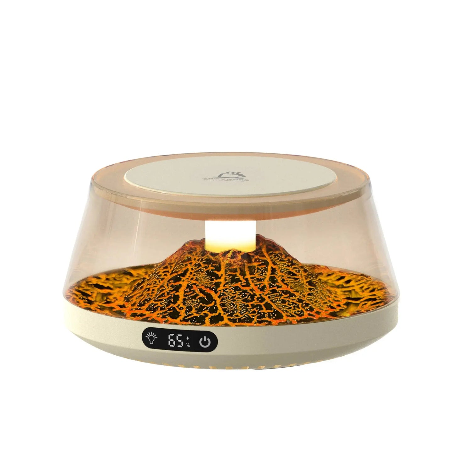 Smart cup warmer with volcanic lighting design for optimal drink temperature.