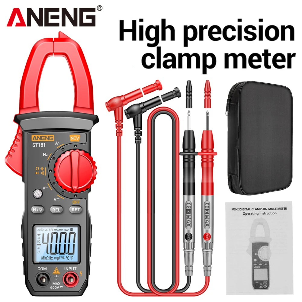 ANENG ST181 Digital Clamp Meter DC/AC Voltage 4000 Counts Multimeter Current Ammeter Tester Car Amp Hz Capacitance NCV Ohm Test Comfort Life