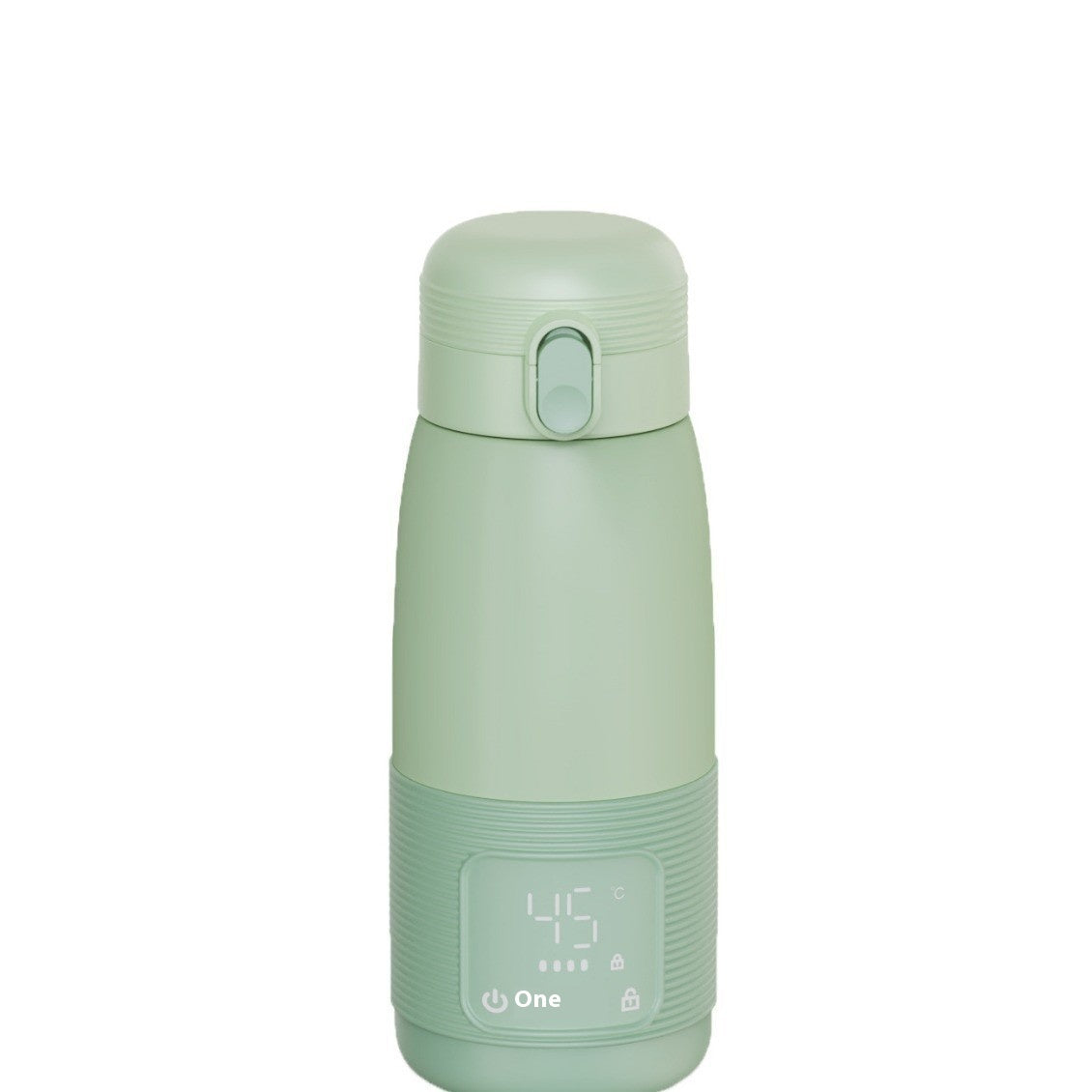 Wireless Portable Modulator Thermal Cup Kettle in green with digital display.