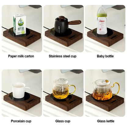 Comfort Life - Cup Warmer with various cup options including paper carton, stainless steel, baby bottle, porcelain, glass, and kettle.