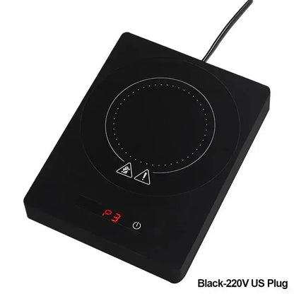 Comfort Life - Cup Warmer, black, 220V US plug, sleek design.
