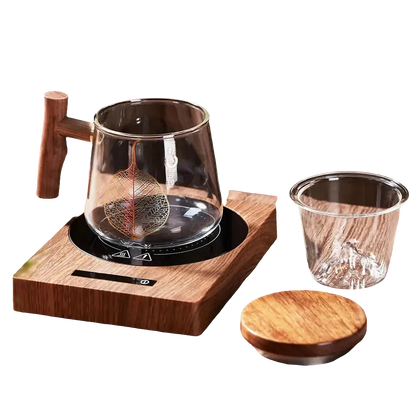 Comfort Life - Cup Warmer with wooden design and glass cup.