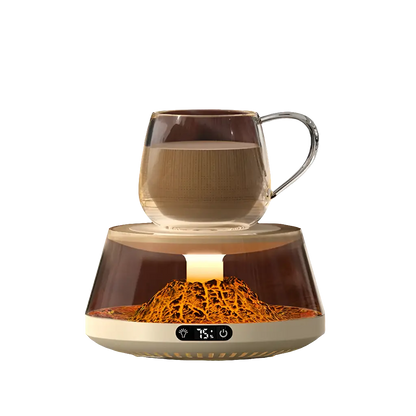 Comfort Life Smart Cup Warmer with Volcano lighting and elegant design for optimal drink temperature.