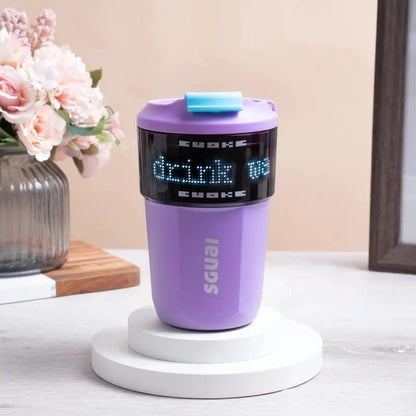 Smart Coffee Cup with Customizable LED Screen for Messages, Stainless Steel, Keeps Drinks Hot or Cold, Perfect Gift