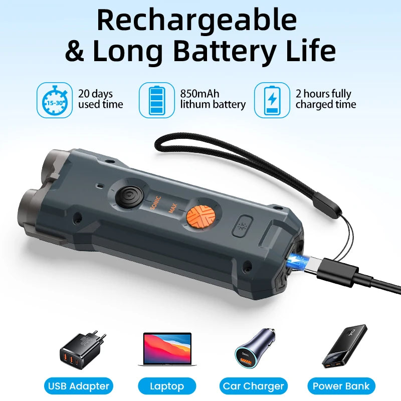 ROJECO 2 In 1 Training & Anti Barking Device Ultrasonic Dog Repeller With Flashlight Stop Attack Rechargeable Repeller For Dog Comfort Life