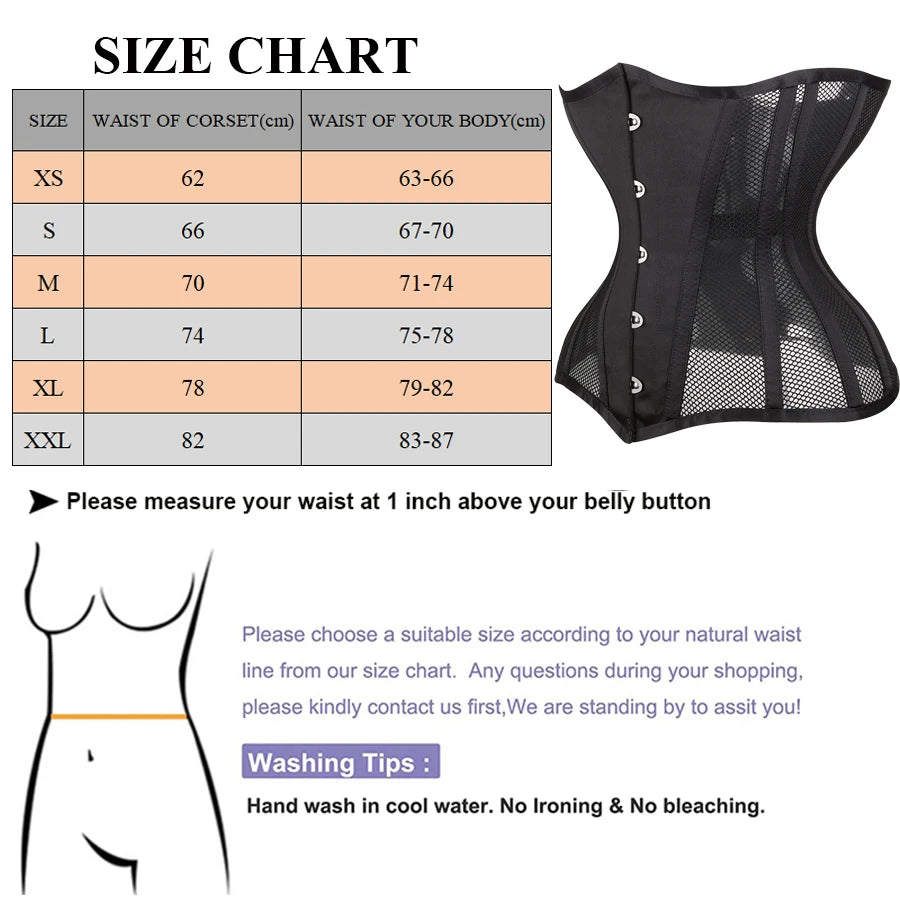 Sexy Gothic Corset Hourglass Waist Trainer Corset Bustier Underbust Mesh Corselet Slimming Modeling Strap Shapewear Women Girdle Comfort Life