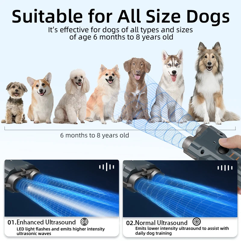 ROJECO 2 In 1 Training & Anti Barking Device Ultrasonic Dog Repeller With Flashlight Stop Attack Rechargeable Repeller For Dog Comfort Life