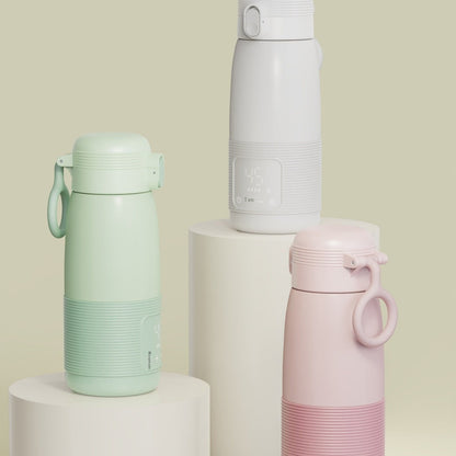 Wireless Portable Modulator Thermal Cup Kettle in pastel colors on display bases.