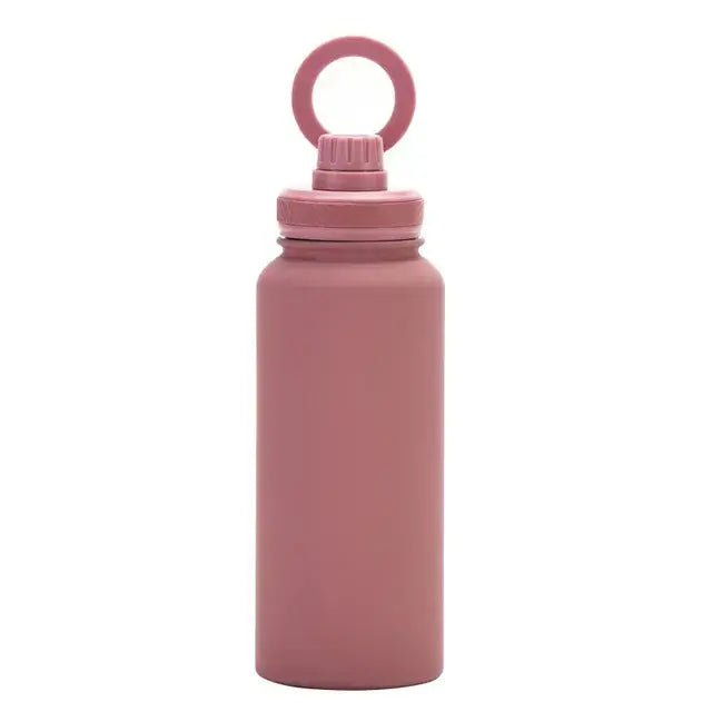 Comfort Life Insulated Water Bottle with phone holder, eco-friendly design in pink.