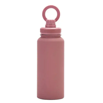 Comfort Life Insulated Water Bottle with phone holder, eco-friendly design in pink.