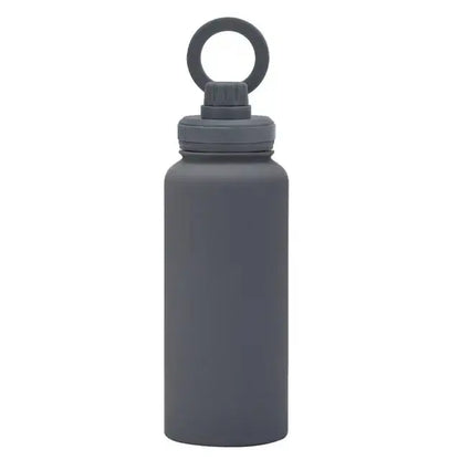 Comfort Life Insulated Water Bottle with phone holder, sleek black design, eco-friendly and adventure-ready.
