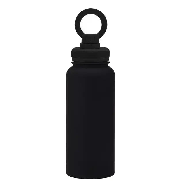 Comfort Life insulated water bottle with phone holder, eco-friendly stainless steel for adventure.