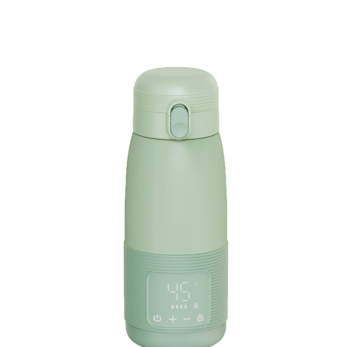 Wireless Portable Modulator Thermal Cup Kettle in mint green color with digital temperature display.